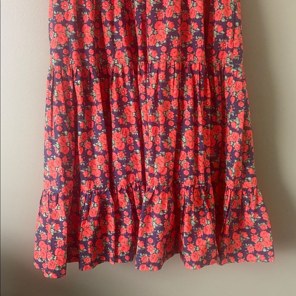 Ivy City Red Navy Floral Short Sleeve Cotton Midi Tiered Dress Sz M - Picture 4 of 8